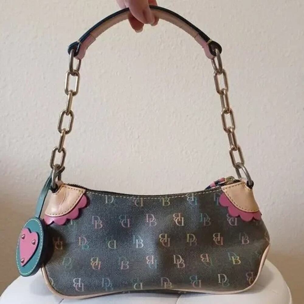 VTG Rare Dooney & Bourke Gray Multicolor Logo Baguette Bag Y2K 90s - Picture 3 of 16